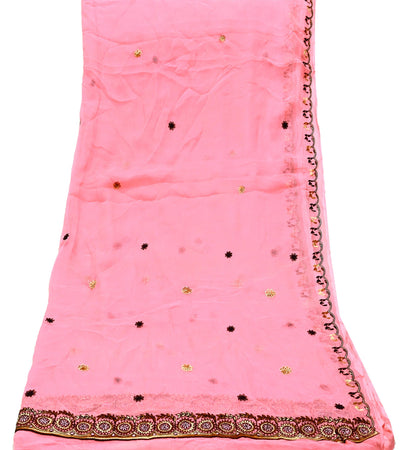 Indian Vintage Peach Dupatta Pure Chiffon silk Long Stole Hand Embroidered Scarves Floral Design Stole Veil Wrap Zari Zardozi