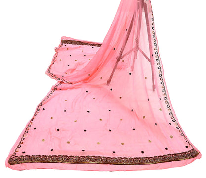 Indian Vintage Peach Dupatta Pure Chiffon silk Long Stole Hand Embroidered Scarves Floral Design Stole Veil Wrap Zari Zardozi