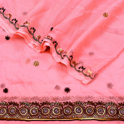 Indian Vintage Peach Dupatta Pure Chiffon silk Long Stole Hand Embroidered Scarves Floral Design Stole Veil Wrap Zari Zardozi
