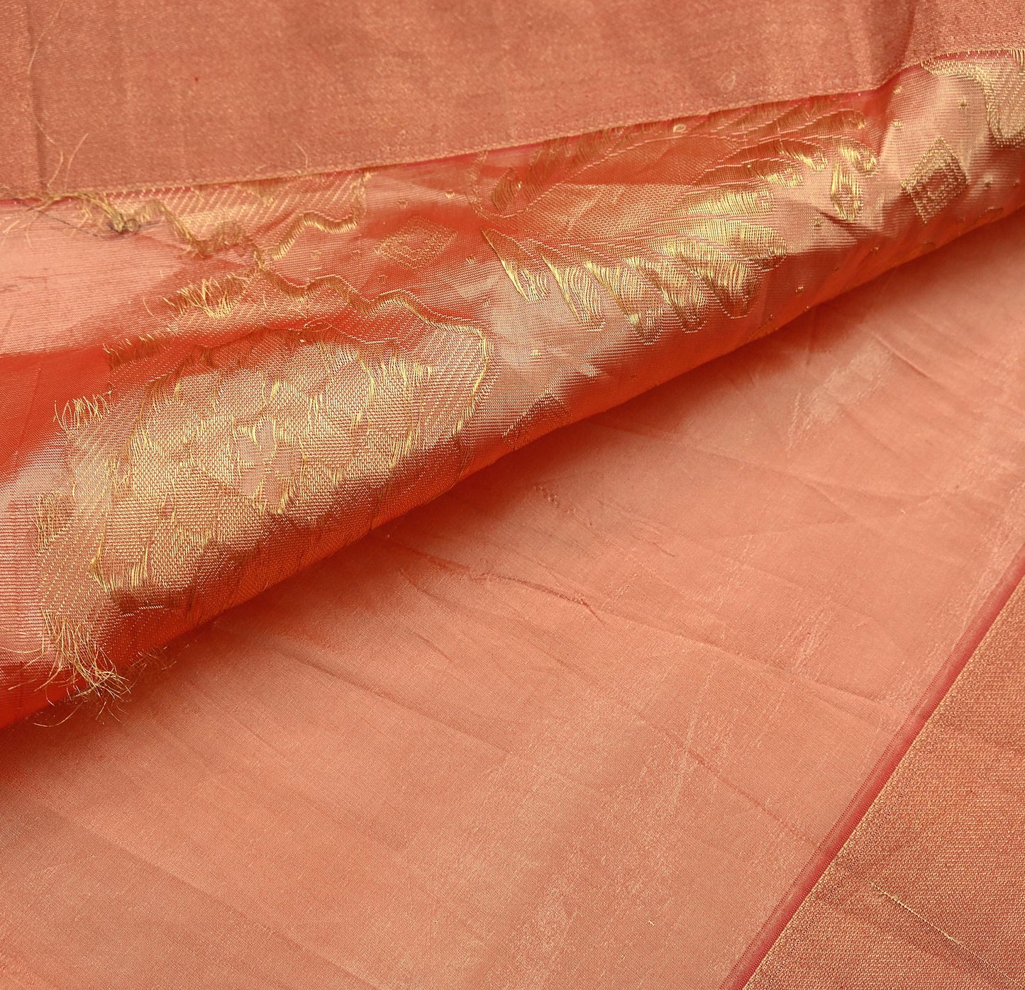 Indian Vintage Sari Peach Blend Silk Woven Kanjivaram Saree Zari 5Yd Ethnic Craft Fabric Dress making For Crafting Quilting