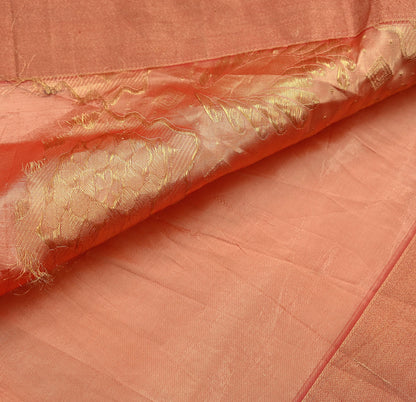 Indian Vintage Sari Peach Blend Silk Woven Kanjivaram Saree Zari 5Yd Ethnic Craft Fabric Dress making For Crafting Quilting