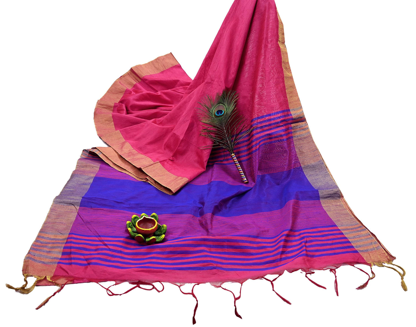 Indian Vintage Sarees Artificial Silk Embroidered Sari Craft Fabric 6Yd Sewing Stripes Dress making Crafting Quilting Upcycle Fringes