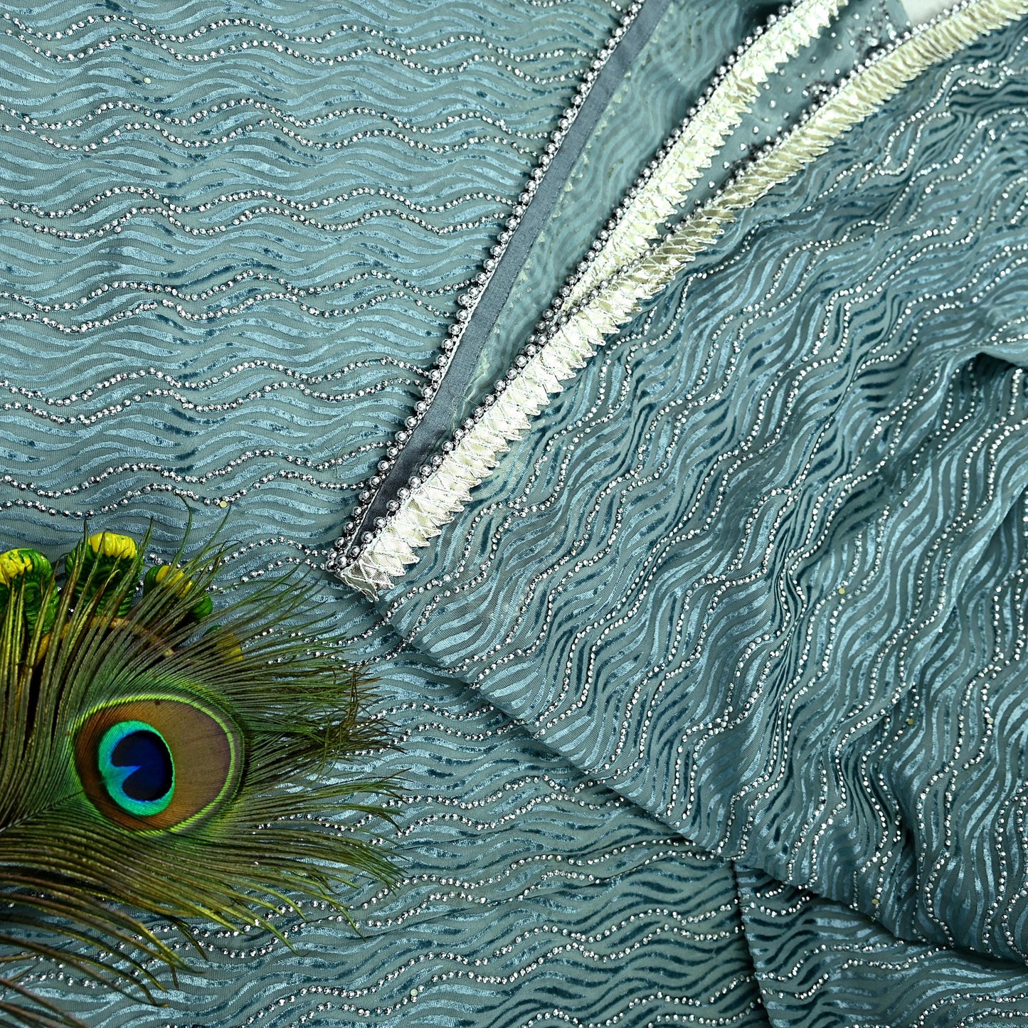 Indian Vintage Heavy Sarees Gray Pure Silk & Brasso Hand Embroidered Sari Fabric 5Yd Sewing Ethnic Sequins Wedding sarees