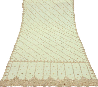 Indian Vintage Heavy Bridal Beige Dupatta Net Mesh Long Stole Hand Embroidered Scarves Zardozi Zari Glass Beaded Hijab Wedding veil