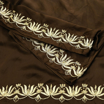 Indian Vintage Heavy Wedding Navy Brown Dupatta Pure Satin Silk Long Stole Hand Embroidered Scarves Golden Zardozi Stole Bridal Veil