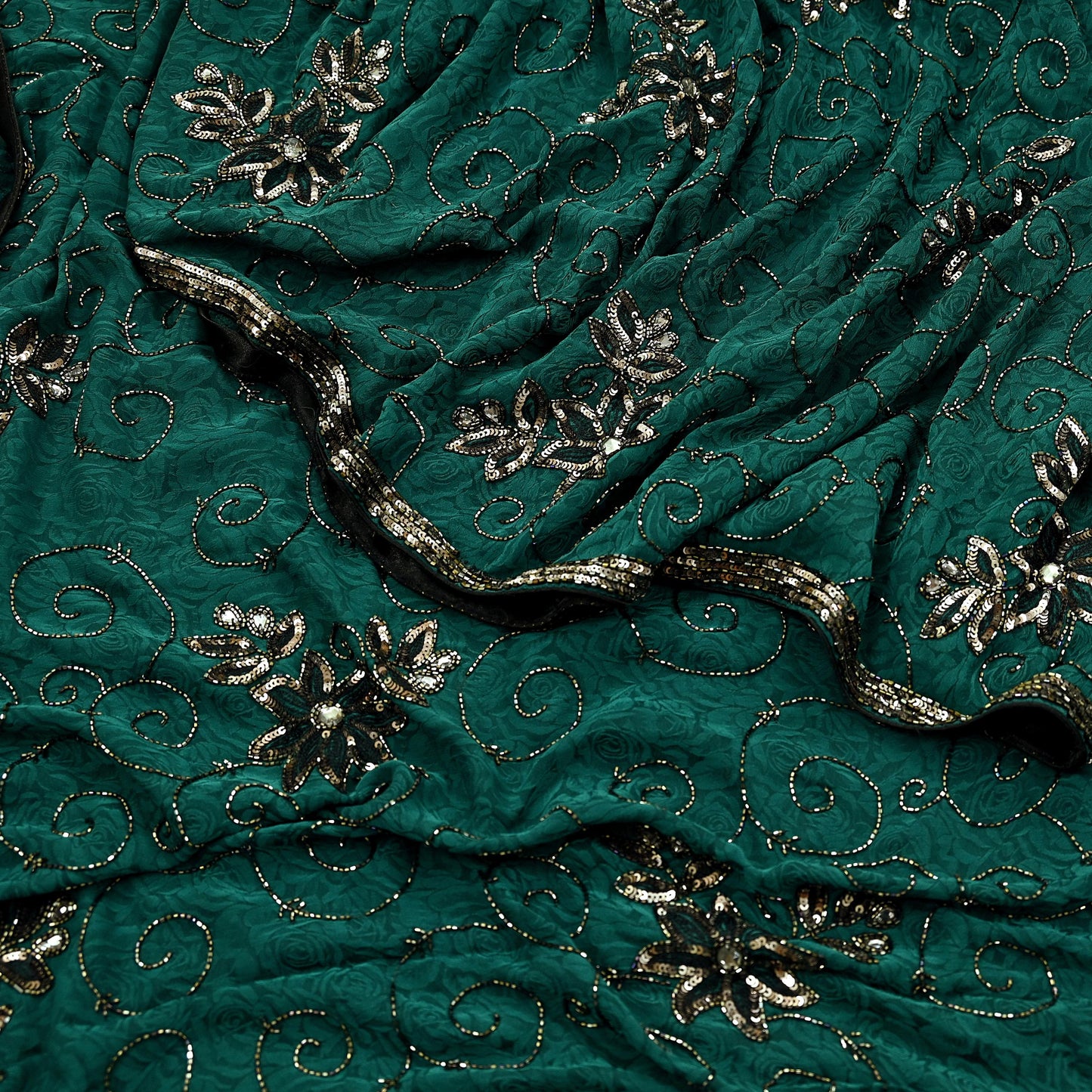 Indian Vintage Heavy Sari Green Pure Crepe Silk Hand Embroidered Sarees Craft Fabric 5Yd Sewing Zardozi Dress making With Blouse Pcs