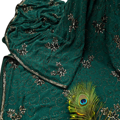 Indian Vintage Heavy Sari Green Pure Crepe Silk Hand Embroidered Sarees Craft Fabric 5Yd Sewing Zardozi Dress making With Blouse Pcs