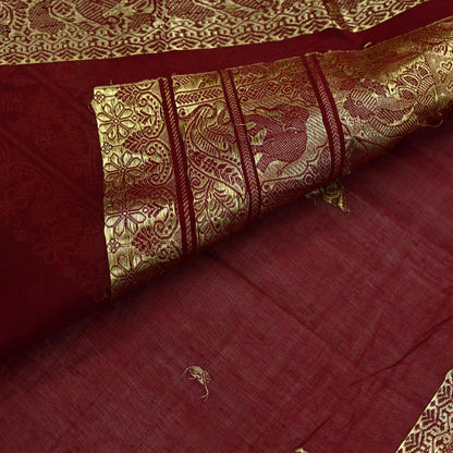 Indian Vintage Heavy Sari Maroon Kanjivaram Sarees 100% Pure Silk Zari 5Yd Floral Crafting Dress making For Crafting Quilting Upcycle