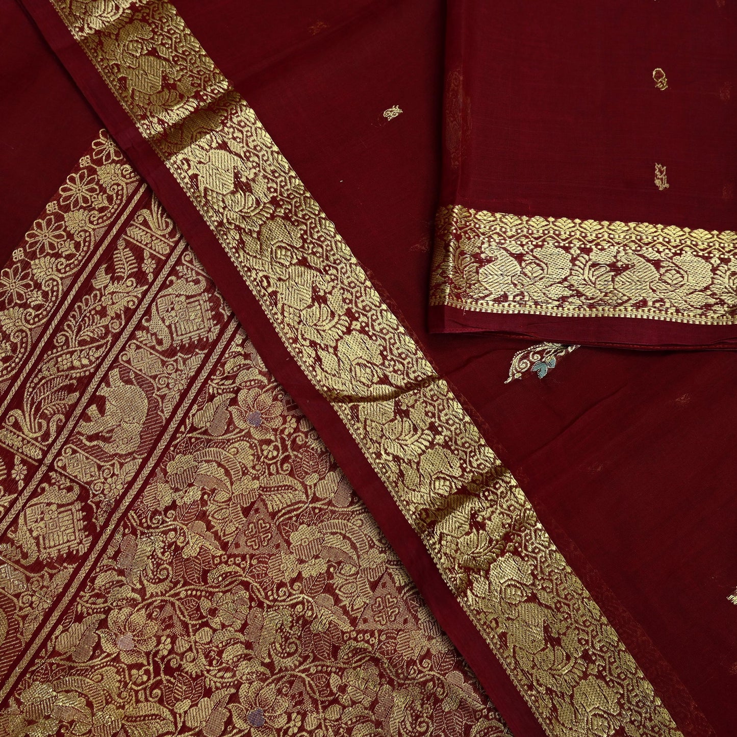 Indian Vintage Heavy Sari Maroon Kanjivaram Sarees 100% Pure Silk Zari 5Yd Floral Crafting Dress making For Crafting Quilting Upcycle