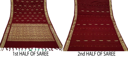 Indian Vintage Heavy Sari Maroon Kanjivaram Sarees 100% Pure Silk Zari 5Yd Floral Crafting Dress making For Crafting Quilting Upcycle