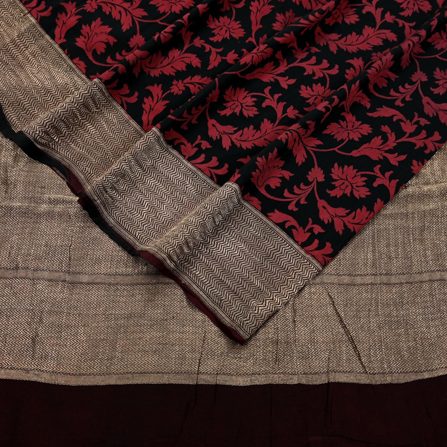 Indian Vintage Heavy Sari Black Hand Woven Sarees 100% Pure Silk Zari 5Yd Dress making Crafting Upcycle Quilting Floral