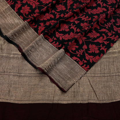 Indian Vintage Heavy Sari Black Hand Woven Sarees 100% Pure Silk Zari 5Yd Dress making Crafting Upcycle Quilting Floral