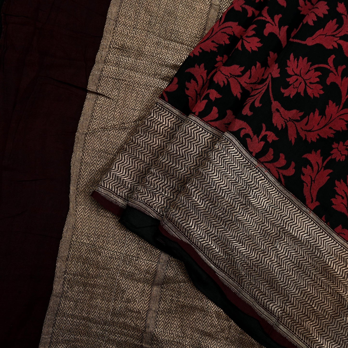 Indian Vintage Heavy Sari Black Hand Woven Sarees 100% Pure Silk Zari 5Yd Dress making Crafting Upcycle Quilting Floral