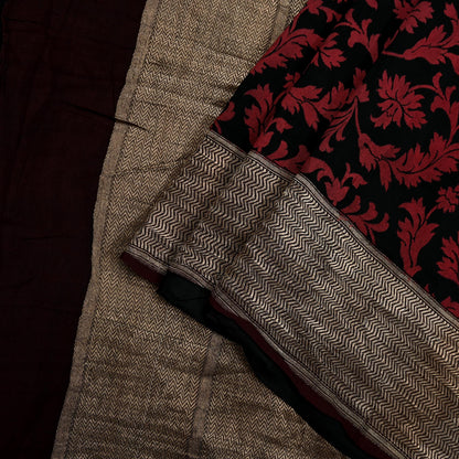 Indian Vintage Heavy Sari Black Hand Woven Sarees 100% Pure Silk Zari 5Yd Dress making Crafting Upcycle Quilting Floral