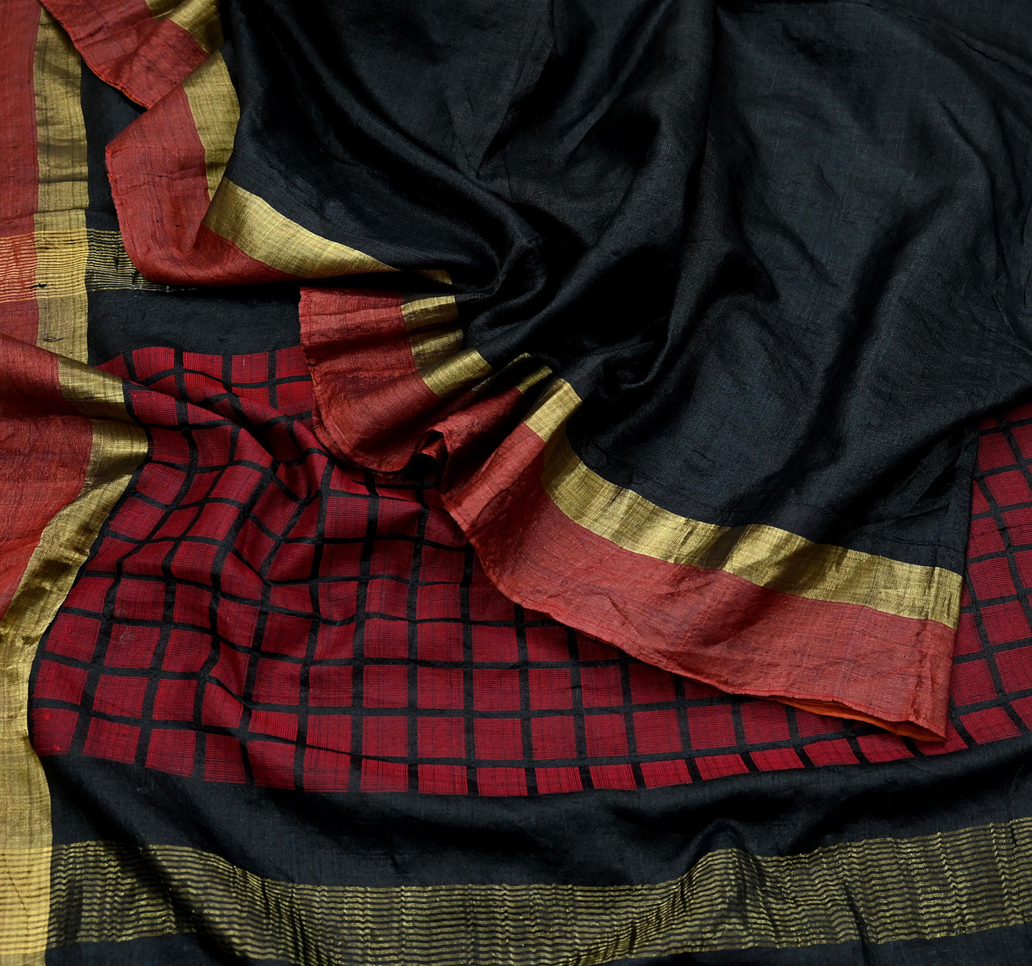 Indian Vintage Heavy Sari Black Pure Khadi Silk Handloom Saree Craft Fabric 5yd Ethnic Wear Dress making For Crafting Quilting
