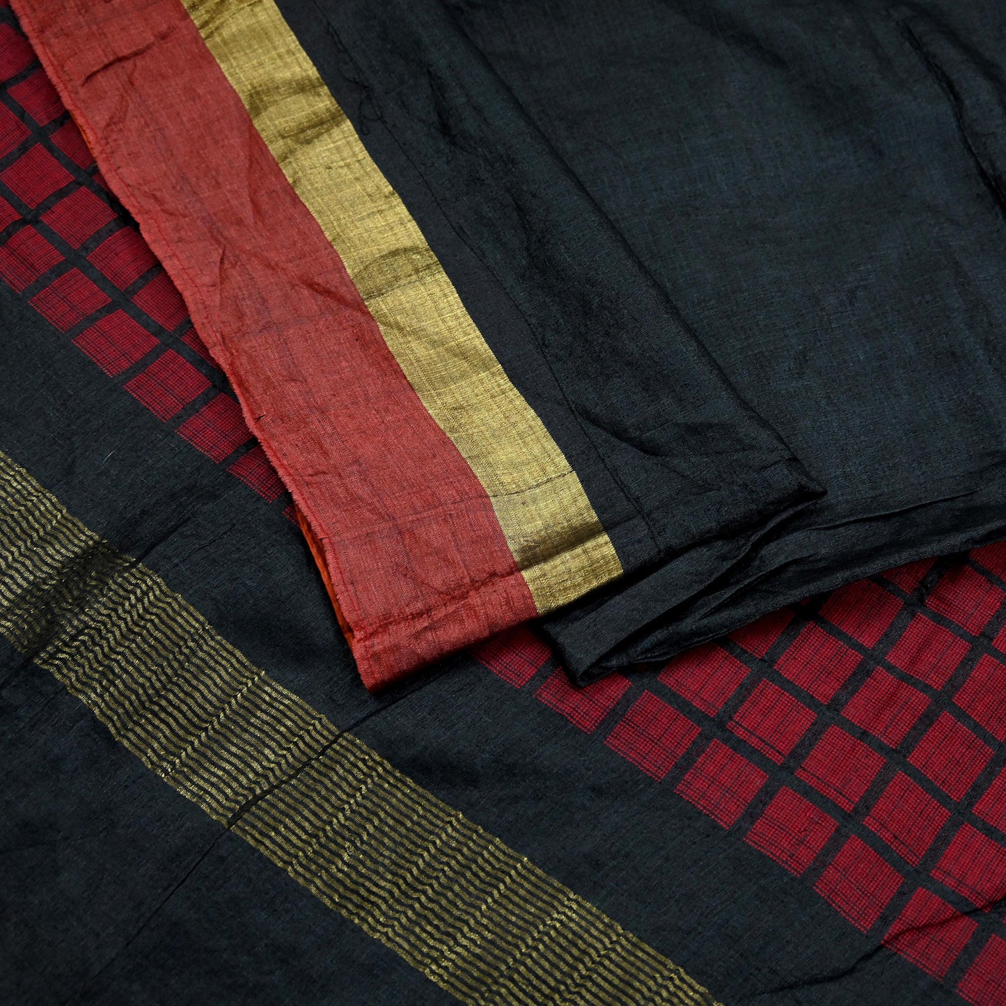 Indian Vintage Heavy Sari Black Pure Khadi Silk Handloom Saree Craft Fabric 5yd Ethnic Wear Dress making For Crafting Quilting