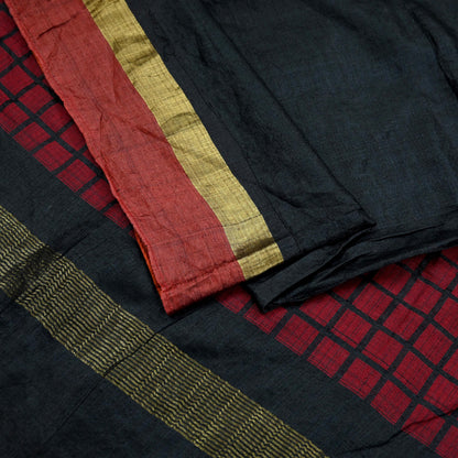 Indian Vintage Heavy Sari Black Pure Khadi Silk Handloom Saree Craft Fabric 5yd Ethnic Wear Dress making For Crafting Quilting