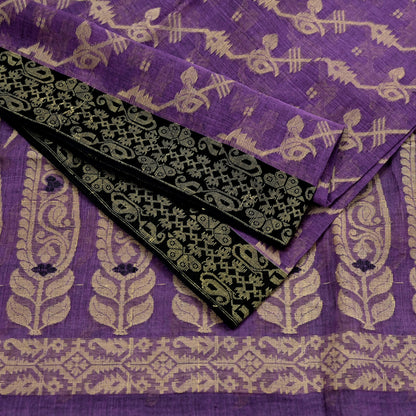 Indian Vintage Sari Purple Pure Cotton Hand Woven Sarees Craft Fabric 5yd Ethnic Crafting Quilting Dress Making Quilting With Blouse Fabric