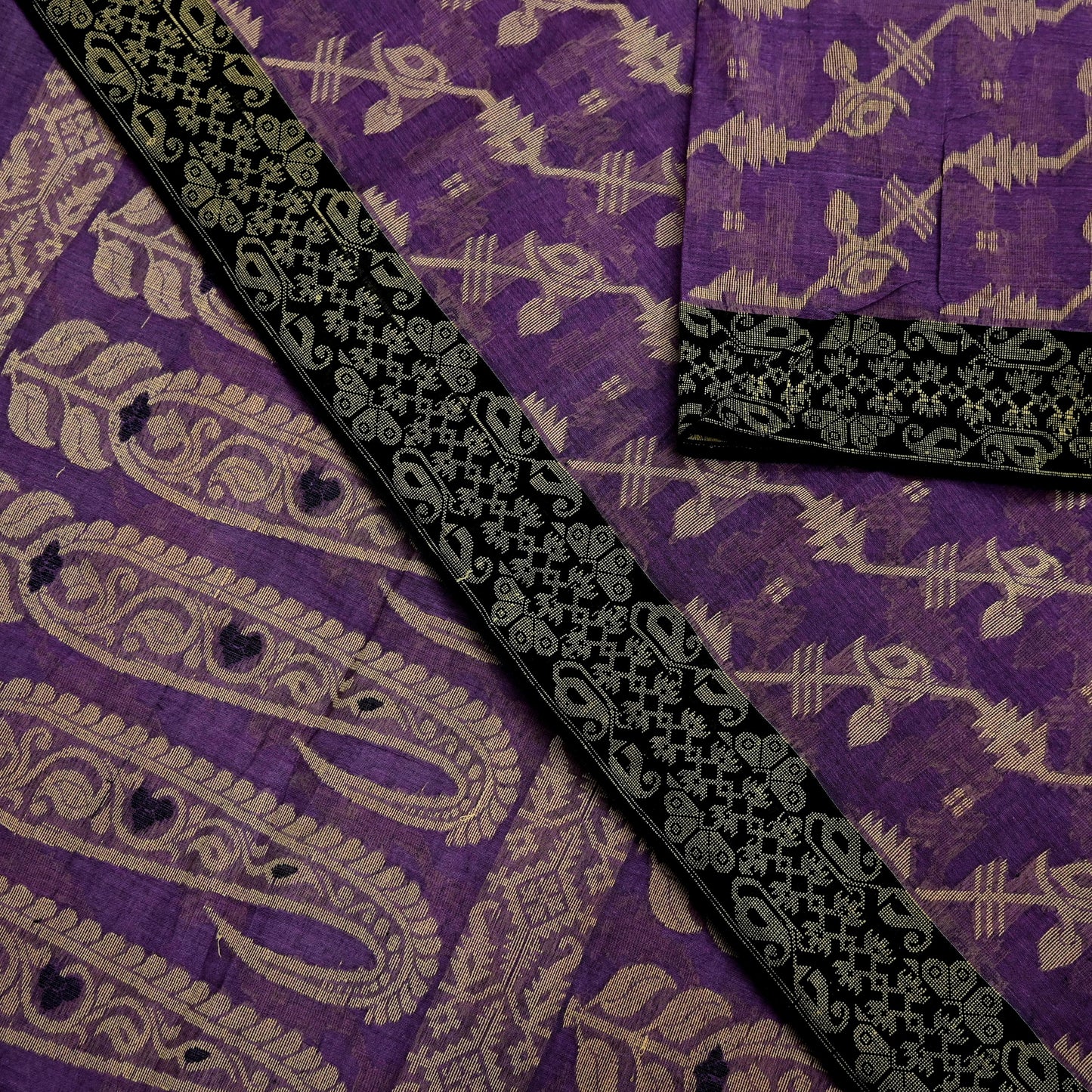 Indian Vintage Sari Purple Pure Cotton Hand Woven Sarees Craft Fabric 5yd Ethnic Crafting Quilting Dress Making Quilting With Blouse Fabric