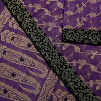 Indian Vintage Sari Purple Pure Cotton Hand Woven Sarees Craft Fabric 5yd Ethnic Crafting Quilting Dress Making Quilting With Blouse Fabric