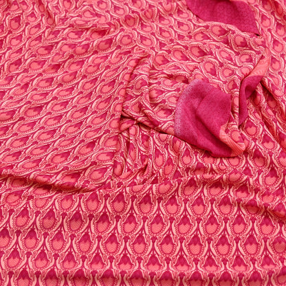 Indian Vintage Sari Peach & Pink Moss Crepe Printed Sarees 5yd Craft Fabric Sewing Floral Soft Dress making Quilting Crafting Upcycle Used