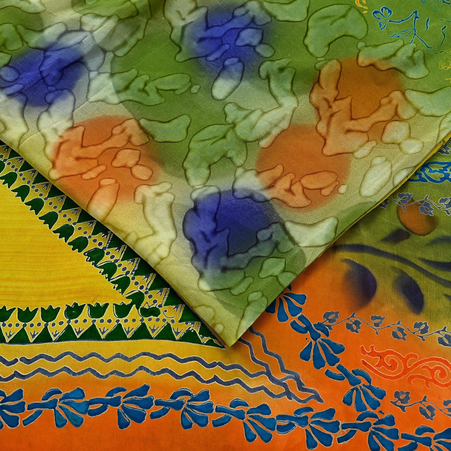 Indian Vintage Sari Yellow &Green Pure Crepe Silk Printed Sarees 5yd Sewing Floral Soft Craft Fabric Wrap Dress making Crafting Quilting