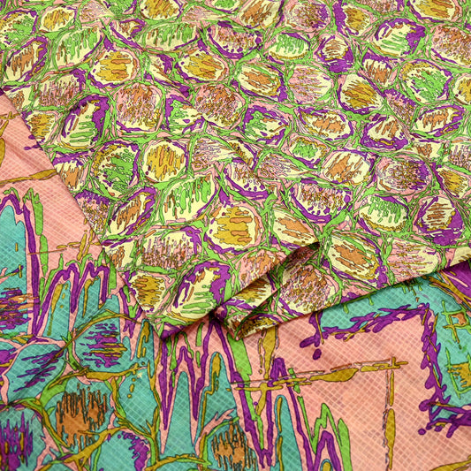 Indian Vintage Multi Saree 100% Pure Silk Printed Sari Craft Fabric 5yd Sewing Dress Making Soft Floral Crafting Quilting Upcycle