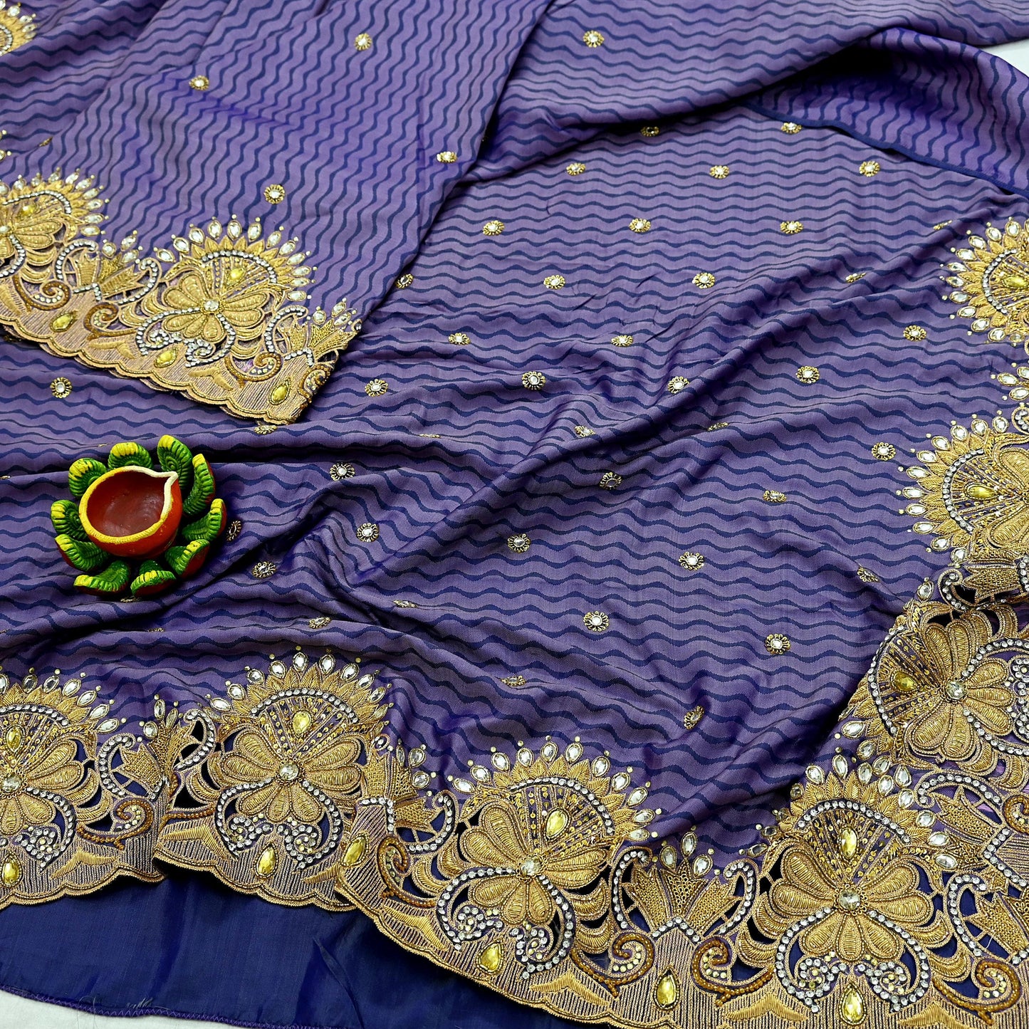 Indian Pre-Owned Sari Purple & Blue Pure silk Hand Embroidered Designer Manish Malhotra Sarees Ethnic Zardozi/Dabka Zari Wedding Saree