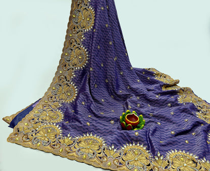 Indian Pre-Owned Sari Purple & Blue Pure silk Hand Embroidered Designer Manish Malhotra Sarees Ethnic Zardozi/Dabka Zari Wedding Saree