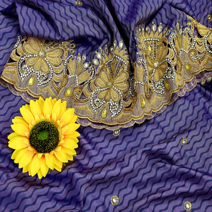 Indian Pre-Owned Sari Purple & Blue Pure silk Hand Embroidered Designer Manish Malhotra Sarees Ethnic Zardozi/Dabka Zari Wedding Saree