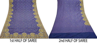 Indian Pre-Owned Sari Purple & Blue Pure silk Hand Embroidered Designer Manish Malhotra Sarees Ethnic Zardozi/Dabka Zari Wedding Saree