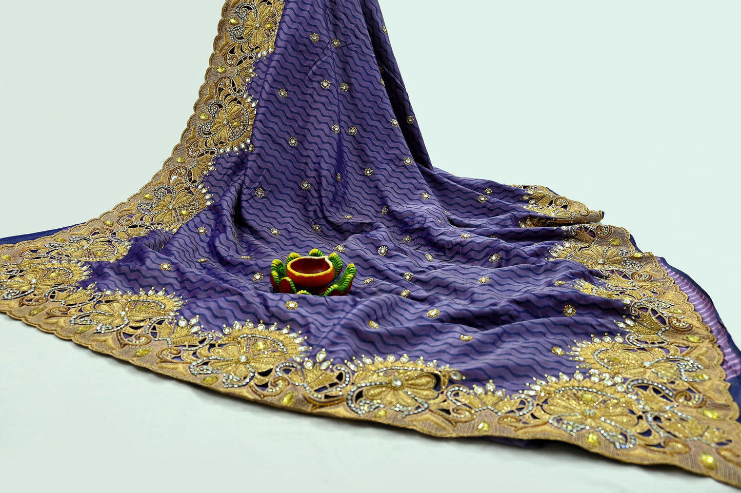Indian Pre-Owned Sari Purple & Blue Pure silk Hand Embroidered Designer Manish Malhotra Sarees Ethnic Zardozi/Dabka Zari Wedding Saree
