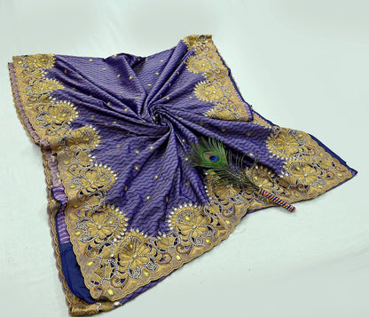 Indian Pre-Owned Sari Purple & Blue Pure silk Hand Embroidered Designer Manish Malhotra Sarees Ethnic Zardozi/Dabka Zari Wedding Saree