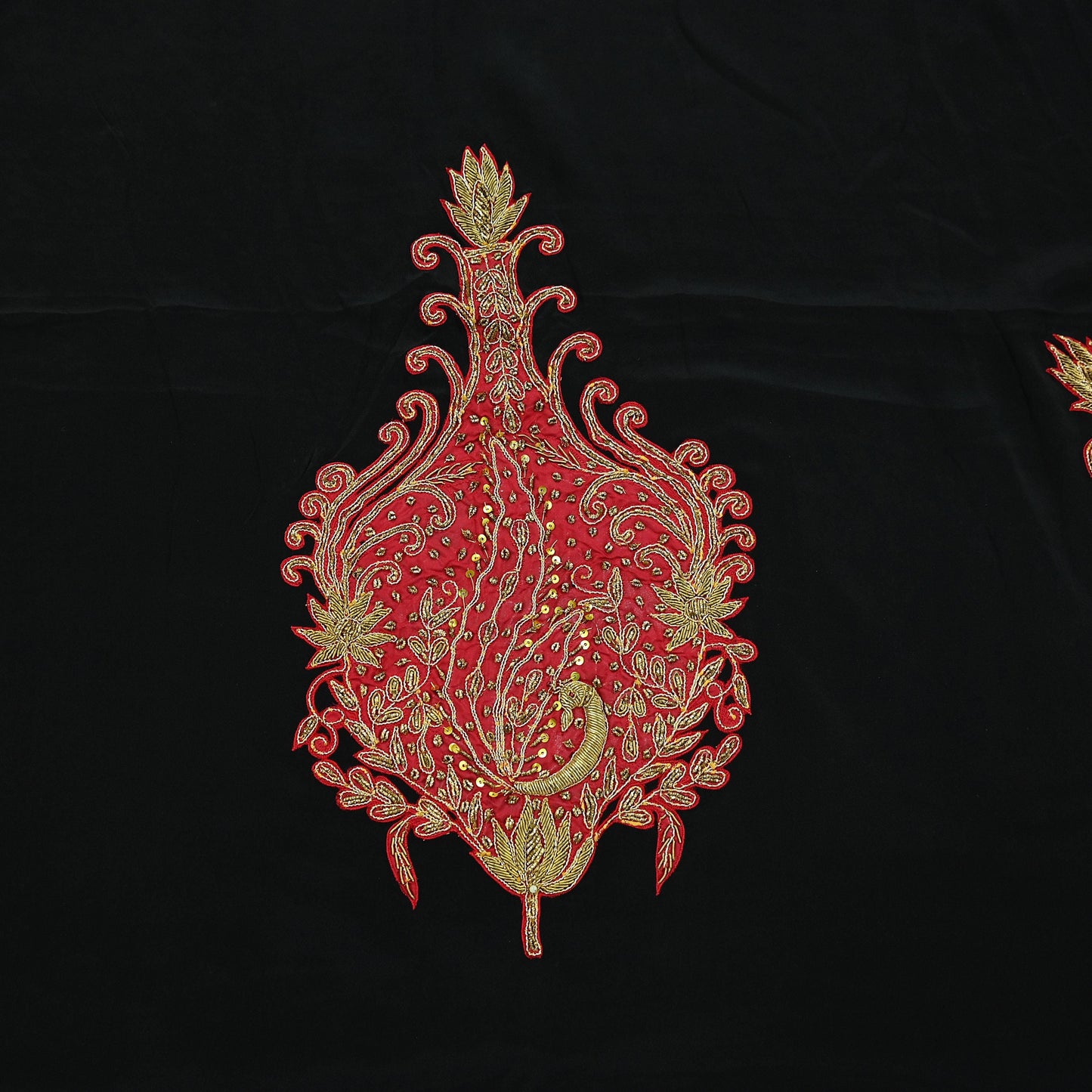 Indian Vintage Sari Black Pure Crepe Silk Pre-owned Hand Embroidered Ritu Kumar Designer Sarees Fabric 5Yd Soft Ethnic Bollywood Party sari