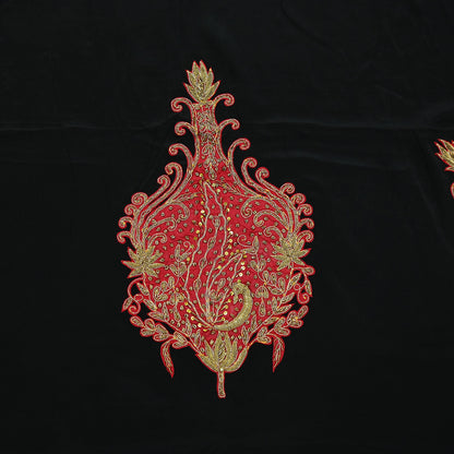 Indian Vintage Sari Black Pure Crepe Silk Pre-owned Hand Embroidered Ritu Kumar Designer Sarees Fabric 5Yd Soft Ethnic Bollywood Party sari