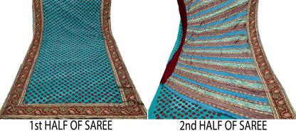 Indian Pre-Owned Sari Blue Pure Georgette Silk Hand Embroidered Designer Anamika Khanna Lehenga Sarees Ethnic Zardozi/Dabka Wedding Sarees