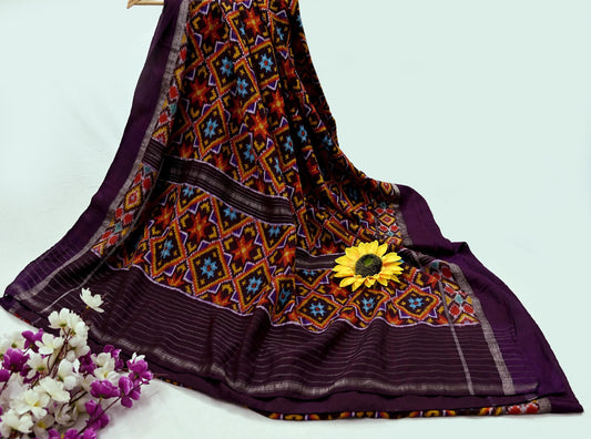 Indian Antique Vintage Coffee Brown Sari Hand Woven Double Ikat Patola Sarees 100% Pure Silk Craft Fabric 5Yd Dress Making Sewing