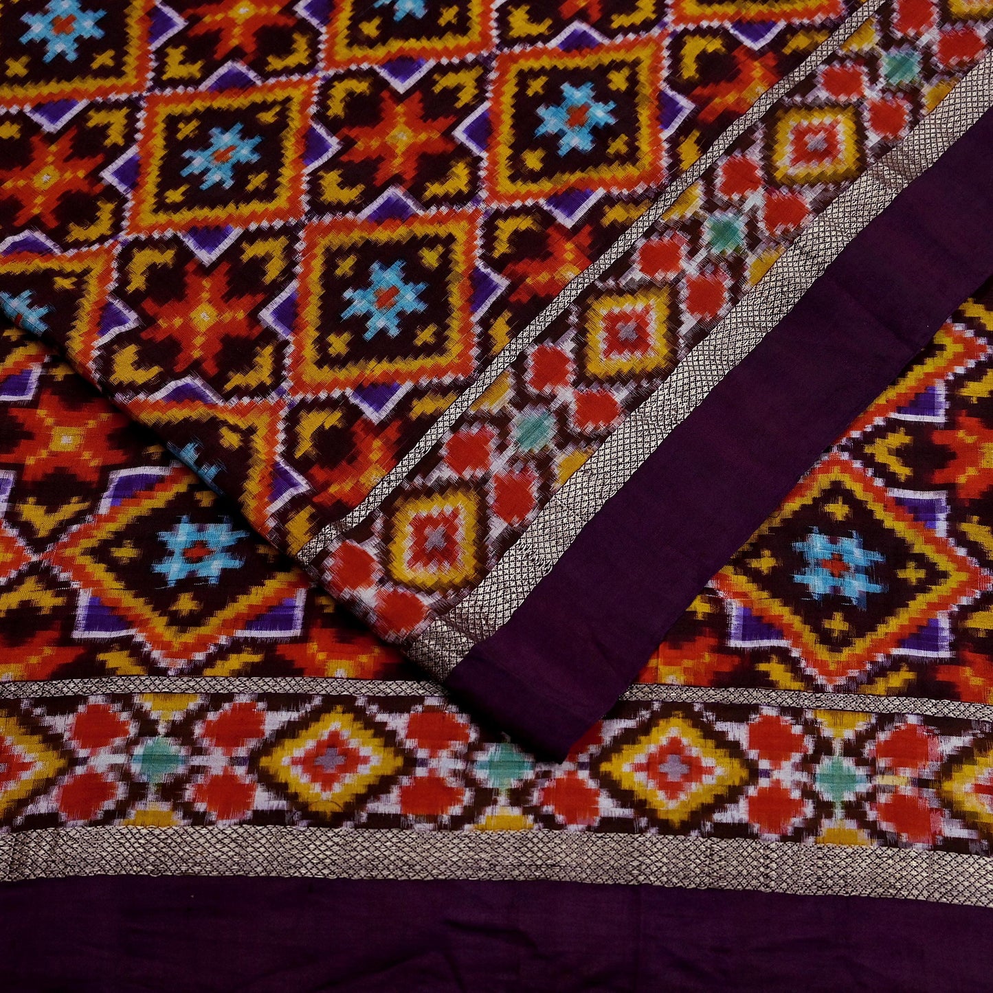 Indian Antique Vintage Coffee Brown Sari Hand Woven Double Ikat Patola Sarees 100% Pure Silk Craft Fabric 5Yd Dress Making Sewing