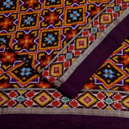 Indian Antique Vintage Coffee Brown Sari Hand Woven Double Ikat Patola Sarees 100% Pure Silk Craft Fabric 5Yd Dress Making Sewing