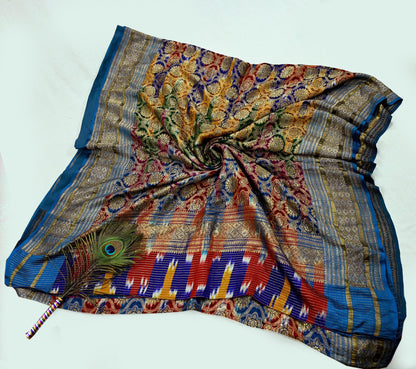 Indian Antique Vintage Heavy Wedding Sari Multi Pure Satin Silk Hand Woven Banarasi Sarees Zari 5Yd Pre-owned