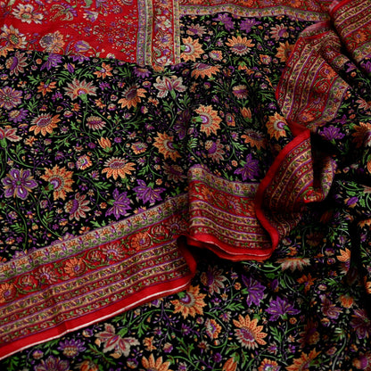 Indian Vintage Sari Black & Red Pure Silk Printed Sarees 6yd Sewing Craft Fabric Dress Making Soft For Crafting Quilting Upcycle