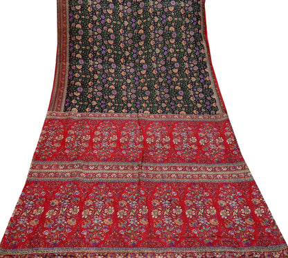 Indian Vintage Sari Black & Red Pure Silk Printed Sarees 6yd Sewing Craft Fabric Dress Making Soft For Crafting Quilting Upcycle