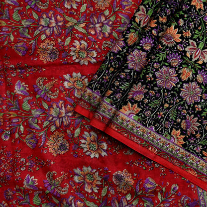 Indian Vintage Sari Black & Red Pure Silk Printed Sarees 6yd Sewing Craft Fabric Dress Making Soft For Crafting Quilting Upcycle