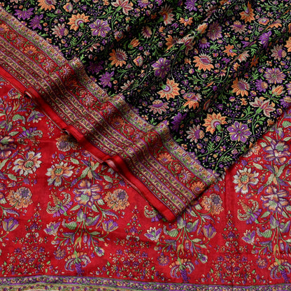 Indian Vintage Sari Black & Red Pure Silk Printed Sarees 6yd Sewing Craft Fabric Dress Making Soft For Crafting Quilting Upcycle