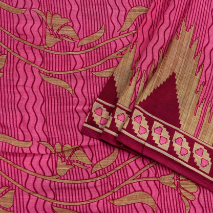 Indian Vintage Pink & Beige Saree Printed 100% Pure Cotton Sari Craft Fabric 5Yd Sewing Sarong Wrap Floral Dress making Quilting Crafting