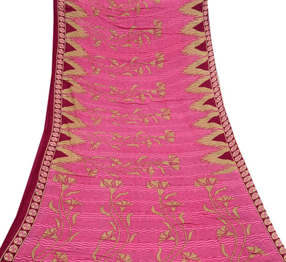Indian Vintage Pink & Beige Saree Printed 100% Pure Cotton Sari Craft Fabric 5Yd Sewing Sarong Wrap Floral Dress making Quilting Crafting