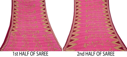 Indian Vintage Pink & Beige Saree Printed 100% Pure Cotton Sari Craft Fabric 5Yd Sewing Sarong Wrap Floral Dress making Quilting Crafting