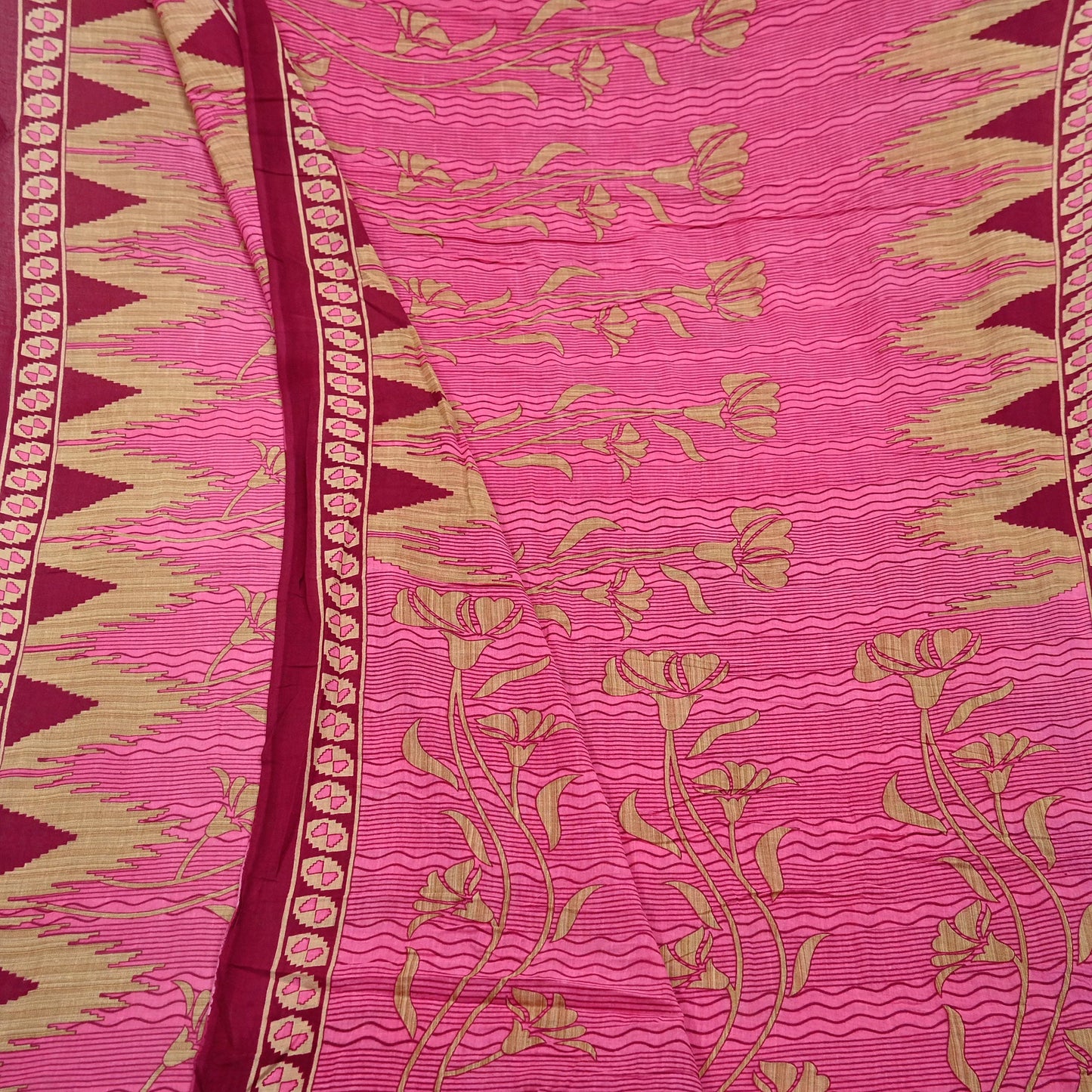 Indian Vintage Pink & Beige Saree Printed 100% Pure Cotton Sari Craft Fabric 5Yd Sewing Sarong Wrap Floral Dress making Quilting Crafting