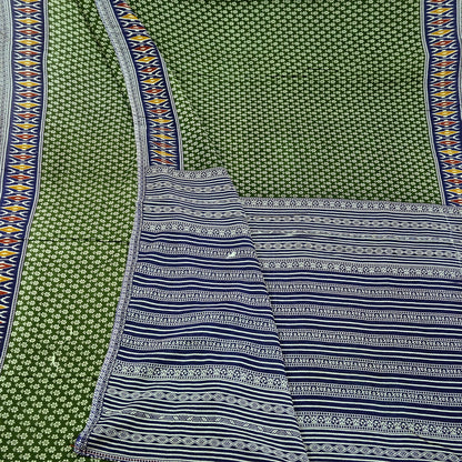 Indian Vintage Sari Blue & Green Pure Cotton Printed Sarees Craft Fabric 5Yd Soft Sewing Sarong Wrap Boho Floral Quilting Upcycle Crafting