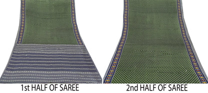 Indian Vintage Sari Blue & Green Pure Cotton Printed Sarees Craft Fabric 5Yd Soft Sewing Sarong Wrap Boho Floral Quilting Upcycle Crafting